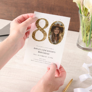 Invitations En Vélin Parties scintillant d'or 80e photo d'anniversaire 