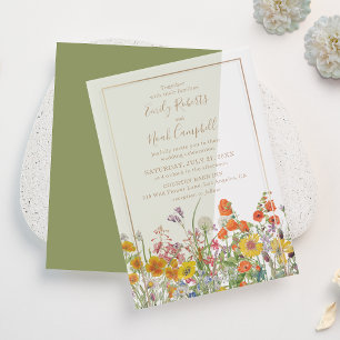 Invitations En Vélin Paysage de mariage champêtre coloré avec des fleur