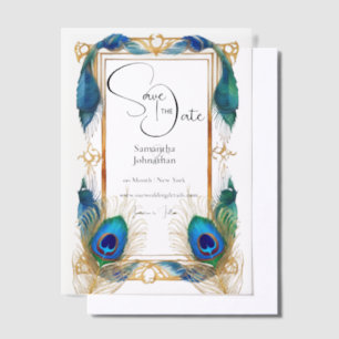 Invitations En Vélin Peacock thème plumes de bordure élégante superposi