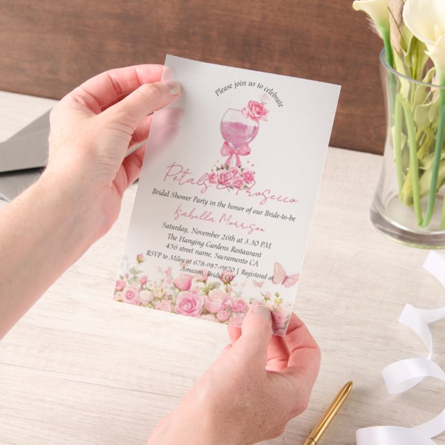 Invitations En Vélin Pétales florales roses et Fête des mariées de pour (Ordinateur de poche)