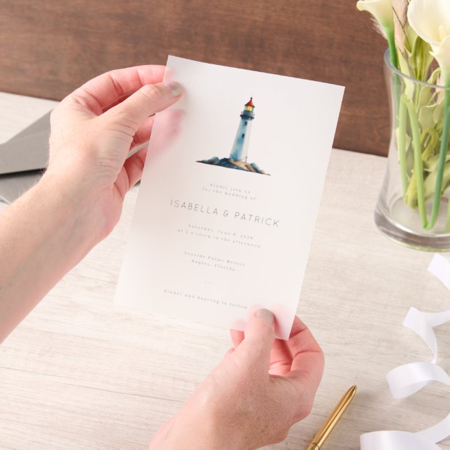 Invitations En Vélin Phare à l'aquarelle gris serein (Ordinateur de poche)