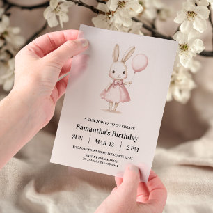 Invitations En Vélin Pink Pastel Bunny Anniversaire de enfant de Pâques