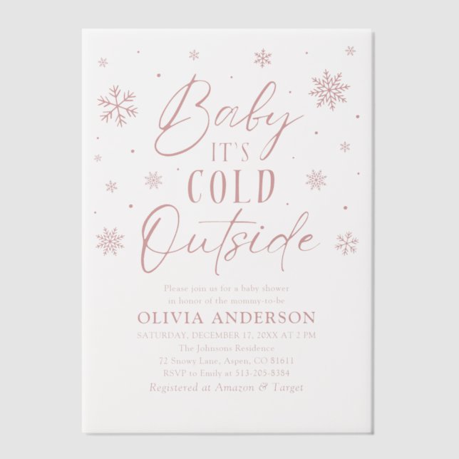 Invitations En Vélin Pink Snowflakes Baby Il fait froid dehors Baby sho (Recto)