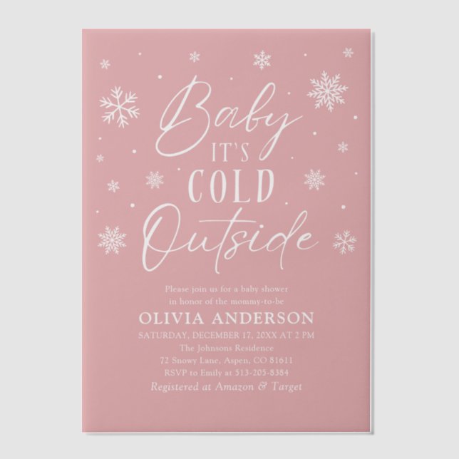 Invitations En Vélin Pink Snowflakes Baby Il fait froid dehors Baby sho (Recto)