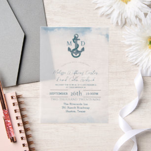 Invitations En Vélin Plage côtière Ancre de plage Mariage nautique