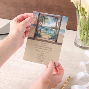 Invitations En Vélin Plage tropicale avec fenêtre ouverte sur l'océan