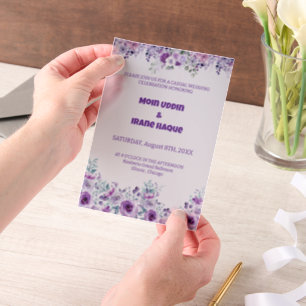Invitations En Vélin Purple Floral Décontracté Mariage 007 par Nasrin