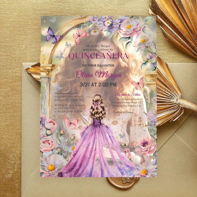 Invitations En Vélin Quintencera Glam Purple Robe Anniversaire (Créateur téléchargé)