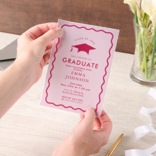 Invitations En Vélin Red et rose Vintage Élégant Parti de graduation