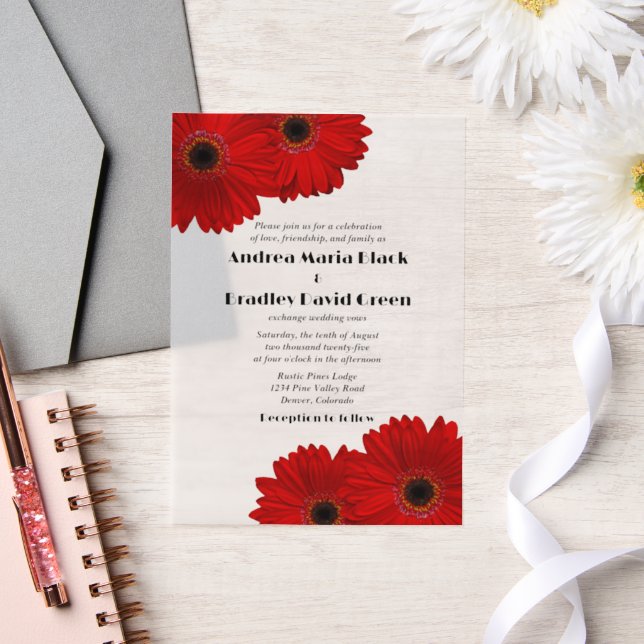 Invitations En Vélin Red Gerbera Gerber Daisy Flower Mariage (Mariage)
