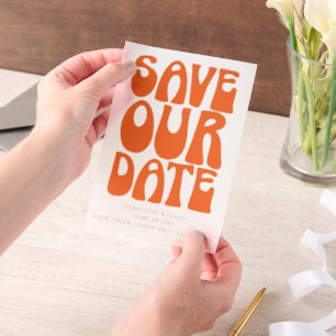 Invitations En Vélin Rétro Groovy 70s Orange Clair Mariage Sauvegarder