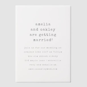 Invitations En Vélin Rétro minimaliste Mariage noir blanc