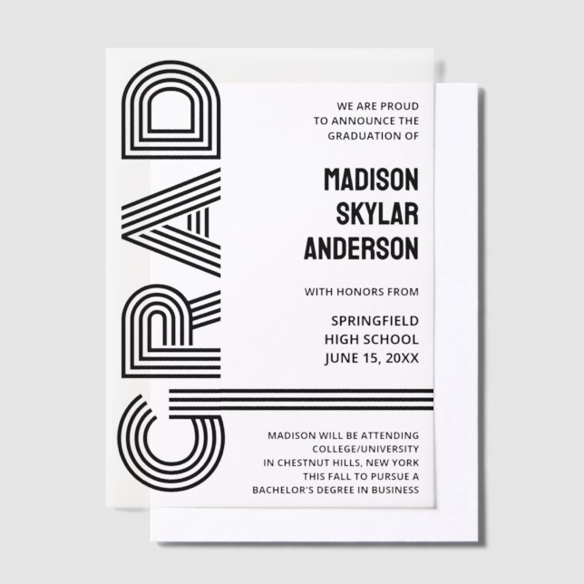 Invitations En Vélin Retro Moderne Cool noir Typographie Graduation (Compenser)