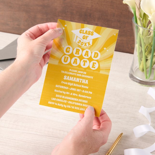 Invitations En Vélin Retro sunshine Graduation Party (Ordinateur de poche)