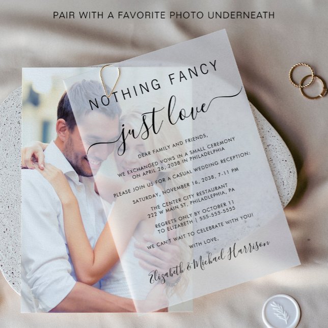 Invitations En Vélin Rien De Fancy Just Love Mariage Réception (Elevate your wedding reception invitations with the timeless beauty of vellum overlays)