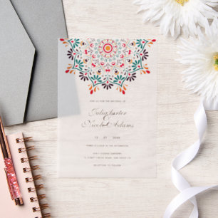 Invitations En Vélin Rising Boho Fusion indienne Floral Mandala Mariage