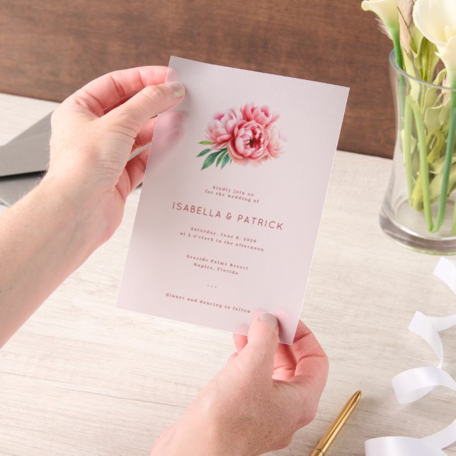 Invitations En Vélin Romantic Pink Watercolor Peonies (Ordinateur de poche)