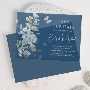 Invitations En Vélin Romantique Dusty Blue Floral Enregistrer la date M