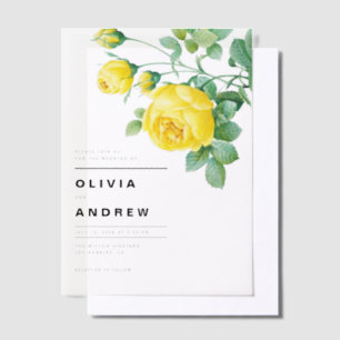 Invitations En Vélin Romantique Roses Jaunes Mariage botanique