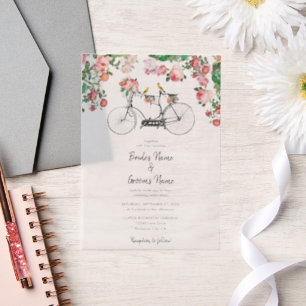 Invitations En Vélin Romantique Vintage Vélo Fleurs & Oiseaux Mariage