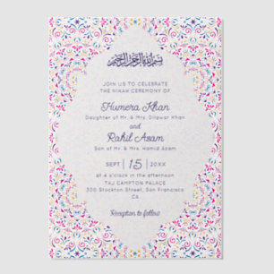 Invitations En Vélin Rose Classique Violet Bleu Bijou Or Mariage Musulm