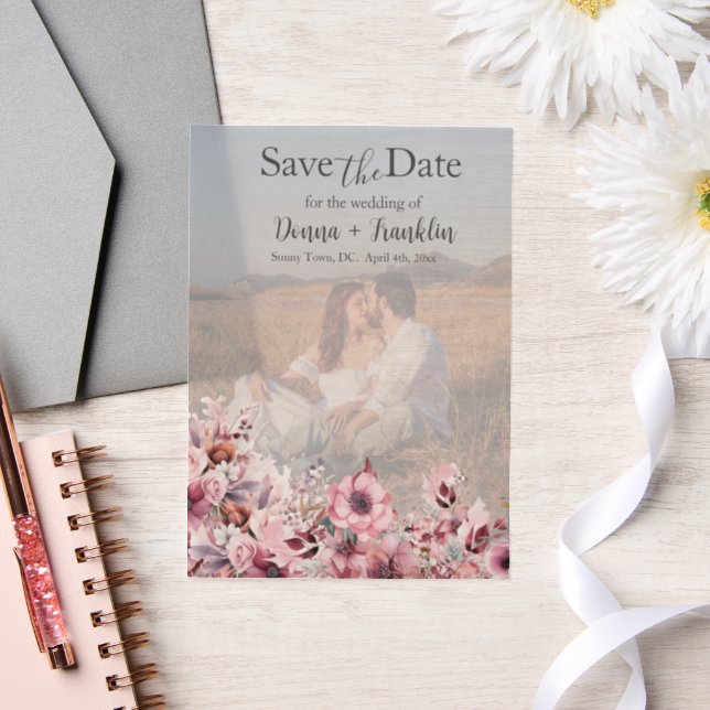 Invitations En Vélin Rose Dusty moderne Enregistrer la date (Mariage)