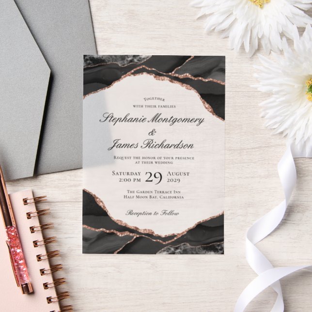 Invitations En Vélin Rose Gold Élégant Agate Mariage (Mariage)