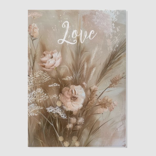 Invitations En Vélin Rose Pâle Crème Floral Boho Amour (Recto)