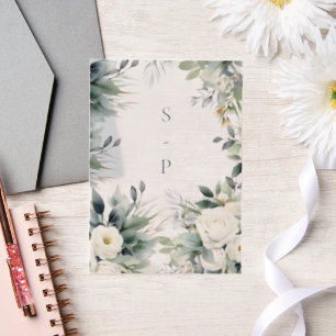 Invitations En Vélin Roses blanches et bordure d'eucalyptus