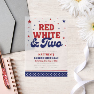 Invitations En Vélin Rouge, Blanc & Deux 4 Juillet 2 Anniversaire