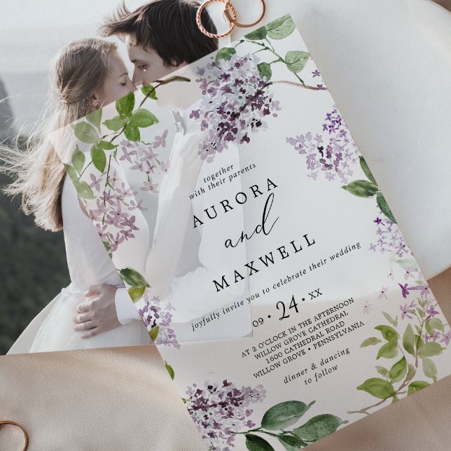 Invitations En Vélin Rustique Lilac Moderne Boho Aquarelle Mariage Flor (Rustic Lilac Modern Boho Watercolor Floral Wedding Vellum Invitations)