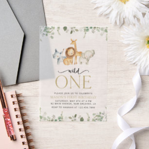 Invitations En Vélin Safari Animaux, Jungle, Sauvage Un, Premier Annive