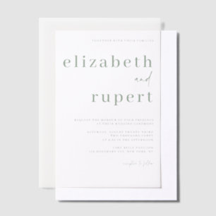 Invitations En Vélin Sage Green Minimaliste Serif Mariage de typographi