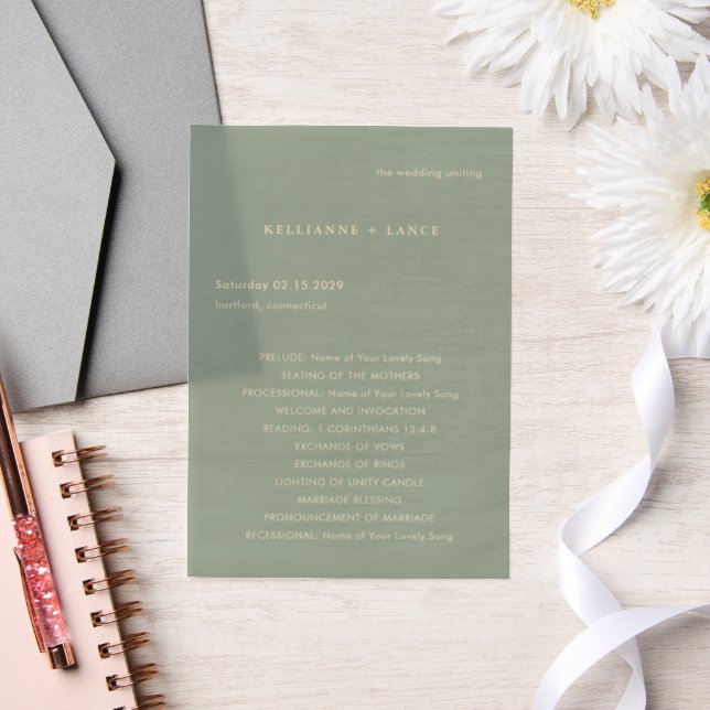 Invitations En Vélin Sage Green Simple Modern Wedding Program (Mariage)
