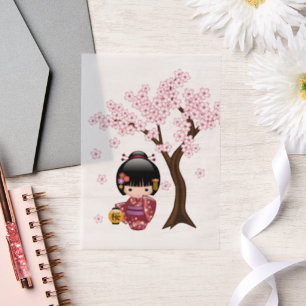 Invitations En Vélin Sakura Kokeshi poupée mignonne Japonaise Geisha In