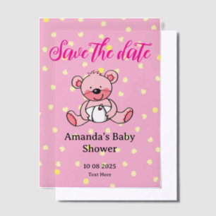 Invitations En Vélin Sauvez la date baby shower d'ours en peluche rose