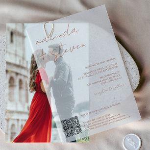 Invitations En Vélin Script moderne Boho élégant Mariage de code QR