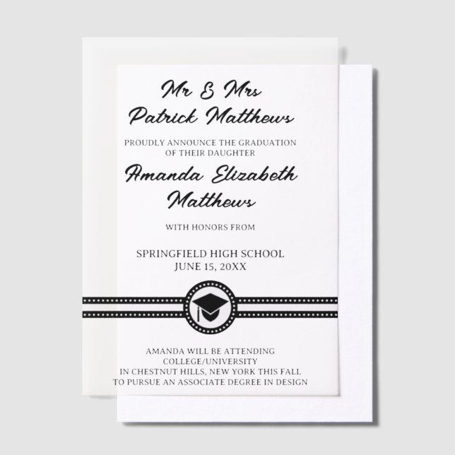 Invitations En Vélin Script noir simple et élégant Graduation moderne (Compenser)