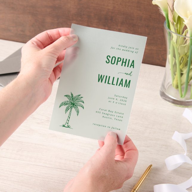 Invitations En Vélin Serene Mint Palm Tree (Ordinateur de poche)