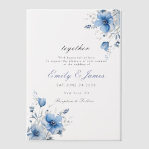 Invitations En Vélin simple aquarelle Floral Dusty mariage bleu