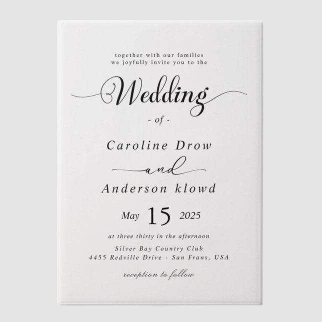 Invitations En Vélin Simple Black & White wedding  Overlay (Recto)
