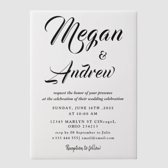 Invitations En Vélin Simple Black & White wedding  Overlay Vellum Invit (Recto)