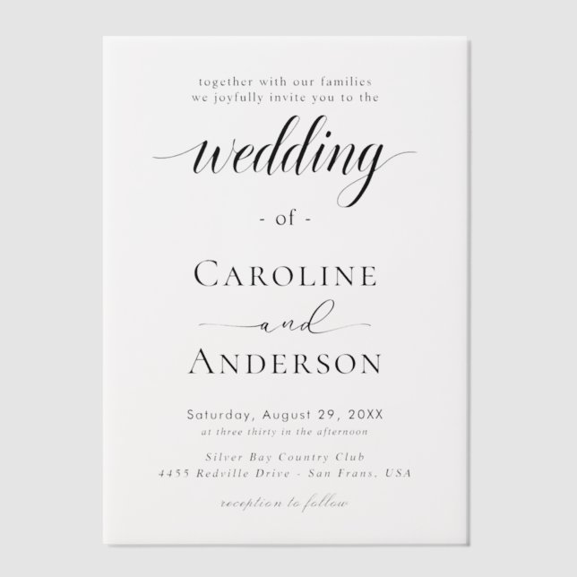 Invitations En Vélin Simple Black & White wedding Vellum Overlay (Recto)