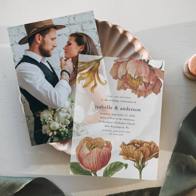 Invitations En Vélin Simple Chic Rustique Mariage Floral (Créateur téléchargé)