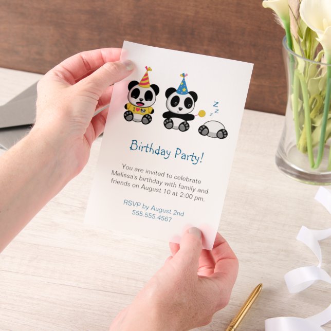 Invitations En Vélin Soirée d'anniversaire de Cute Pandas (Ordinateur de poche)