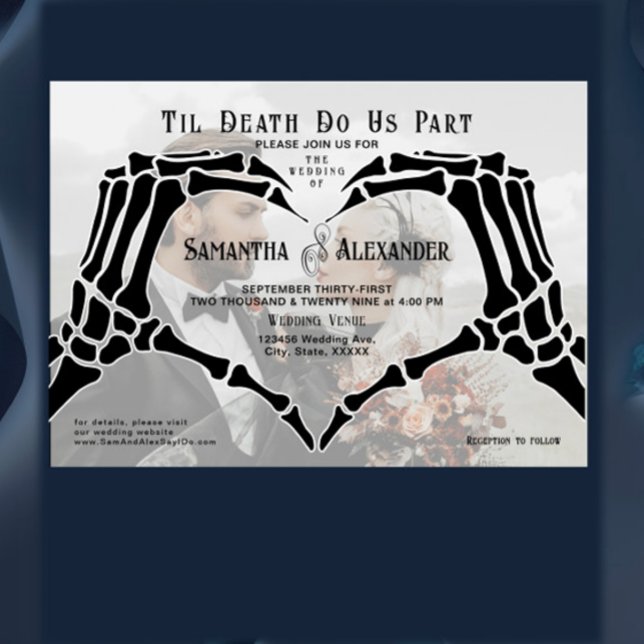 Invitations En Vélin Squelette noir gothique mains jusqu'à la mort Mari (Gothic Black Skeleton Hands Till Death Wedding Vellum Invitations October Halloween Black Marriage )