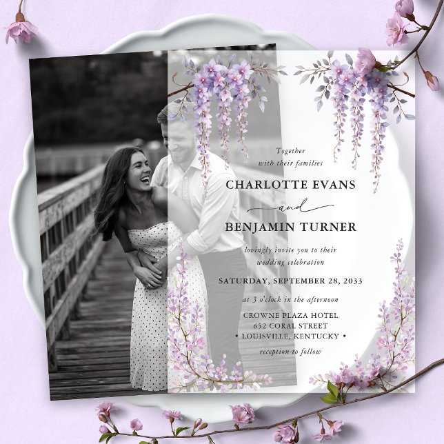Invitations En Vélin Superbe aquarelle Wisteria Floral Garden Mariage (Créateur téléchargé)