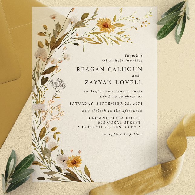 Invitations En Vélin Superbe Fleur sauvage Rustique Floral Mariage (Créateur téléchargé)