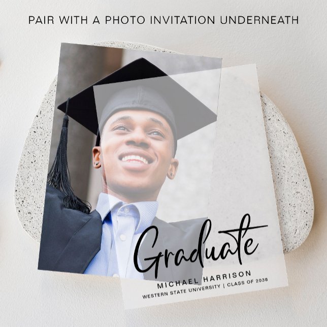Invitations En Vélin Superposition de la fête de graduation moderne (Elevate your graduation party invitations with our timeless vellum overlays)