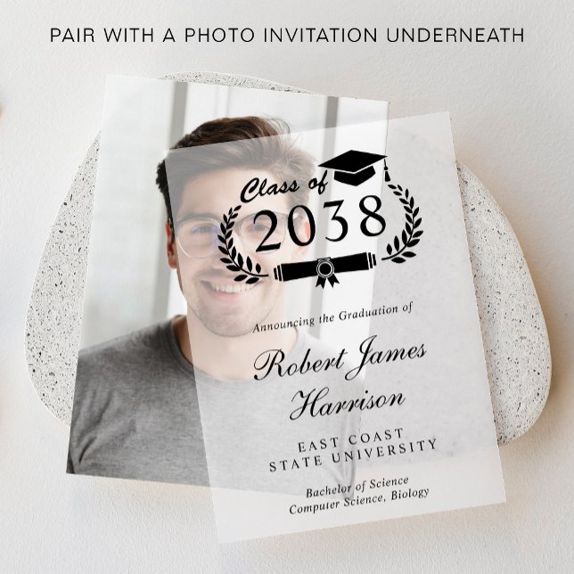 Invitations En Vélin Superposition de la partie de diplôme universitair (Elevate your graduation party invitations with our timeless vellum overlays)